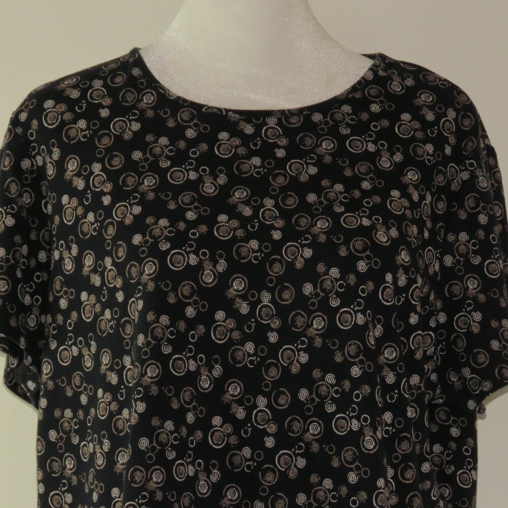 Croft & Borrow Black Circle Print Short-Sleeve Crew-Neck Pullover Top Size 1X